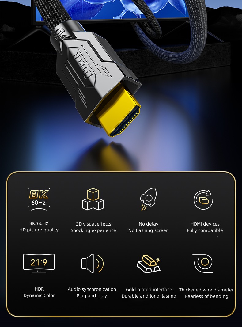 8K HDMI 2.1V Braided HD Cable